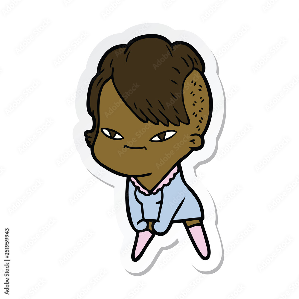 sticker of a cute cartoon girl with hipster haircut sticker of a cute cartoon girl with hipster haircut