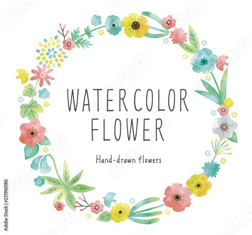 水彩の花フレームパステルカラー