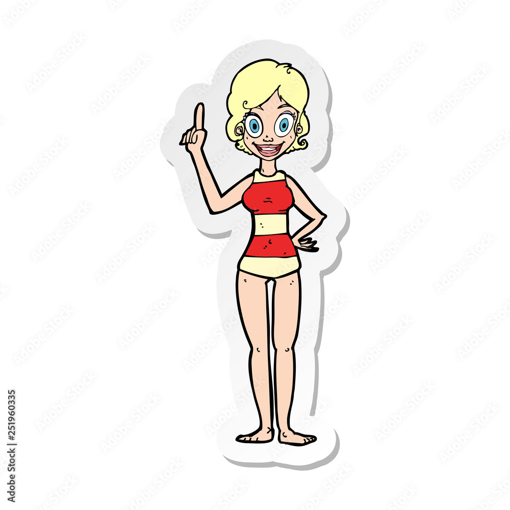 sticker of a cartoon woman in striped swimsuit sticker of a cartoon woman in striped swimsuit
