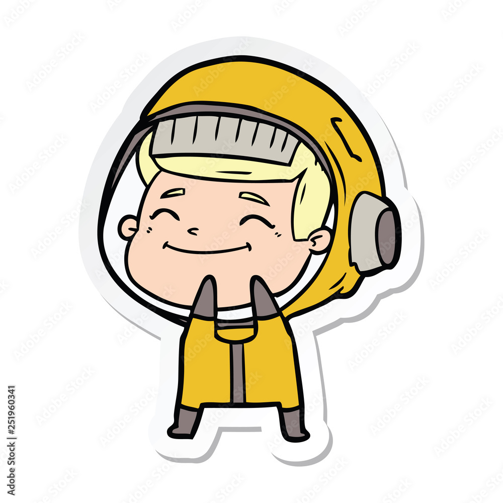 sticker of a happy cartoon astronaut