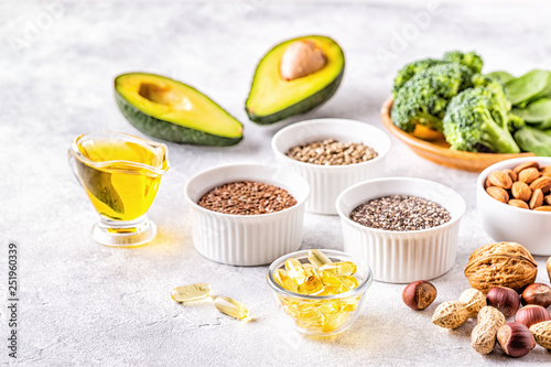 Vegan sources of omega 3 and unsaturated fats. photo