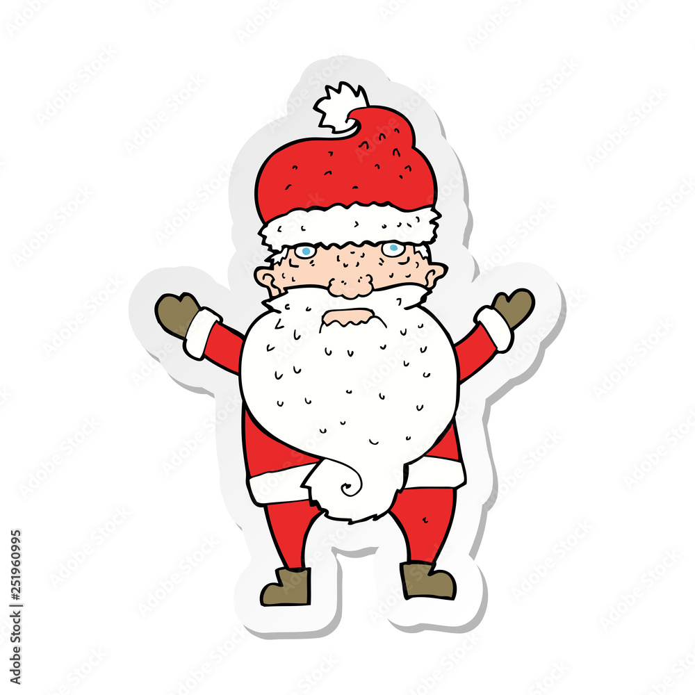 sticker of a cartoon grumpy santa sticker of a cartoon grumpy santa