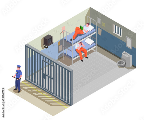 Prison Jail Isometric Composition 