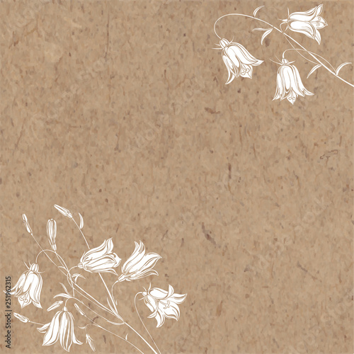 Floral vector background with flowers bluebells and place for text on kraft paper. Invitation, greeting card or an element for your design. Corner composition.