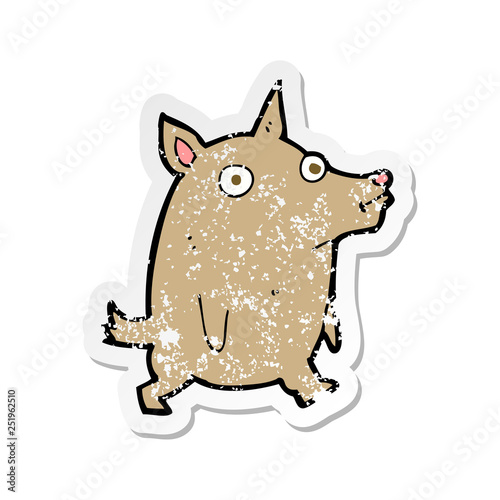 retro distressed sticker of a cartoon funny little dog