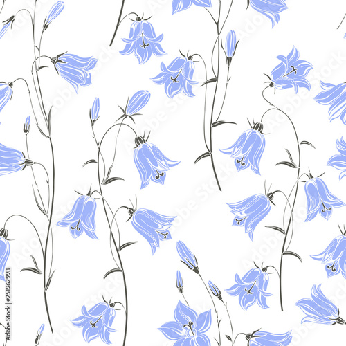 Seamless vector pattern with flowers bluebells. Abstract nature background.
