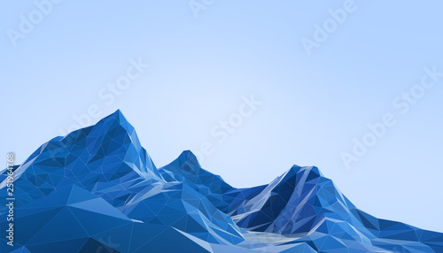 Konstfotografi Geometric Mountain Landscape art Low poly with Colorful  Blue Background- 3d ren