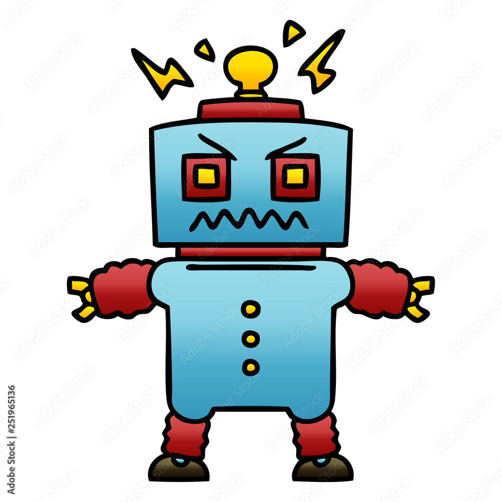 quirky gradient shaded cartoon robot