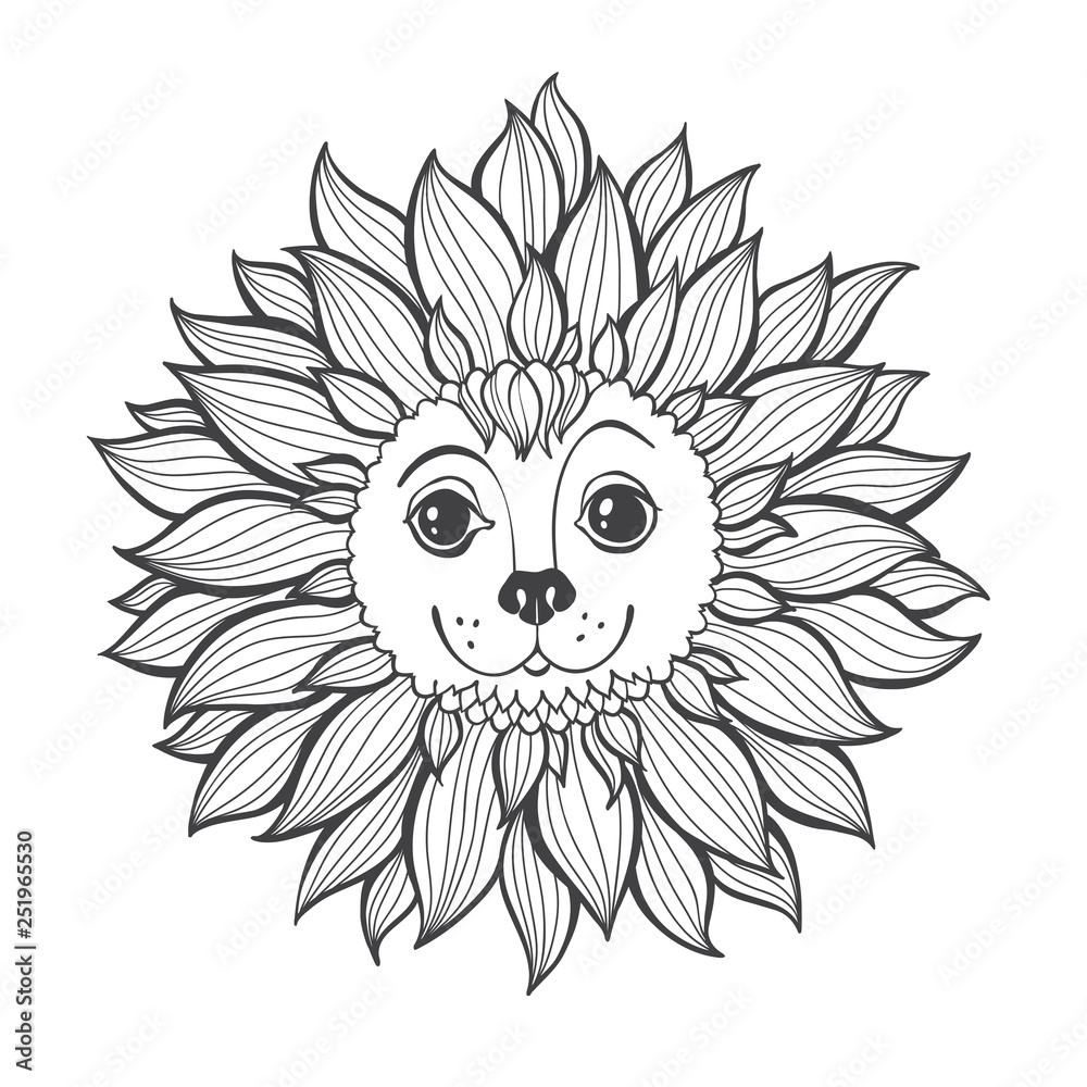 Lion head, cartoon vector illustration isolated on white background.
