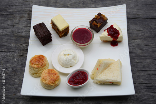 Картината върху платно Traditional afternoon tea set on wooden table
