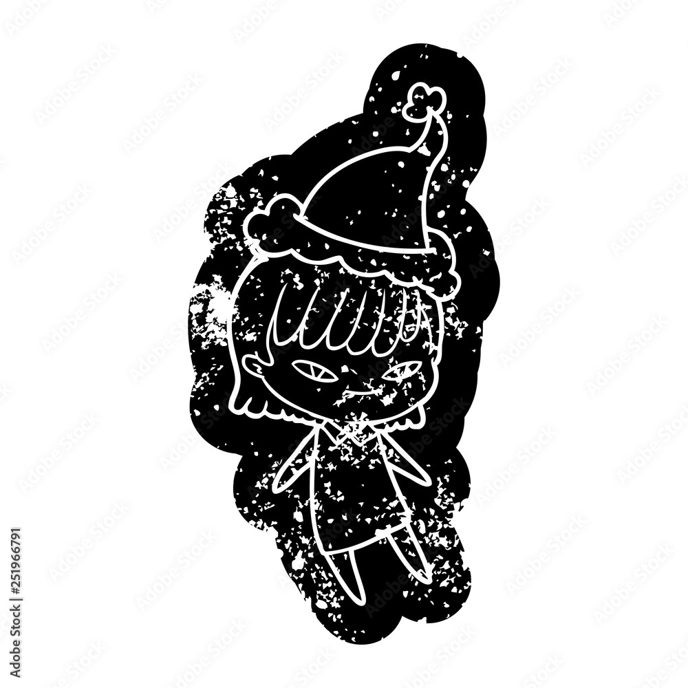 cartoon distressed icon of a woman wearing santa hat cartoon distressed icon of a woman wearing santa hat
