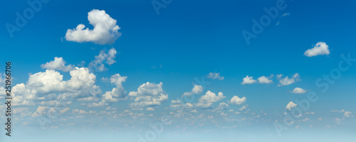 Panoramic of real Blue sky and white light clouds