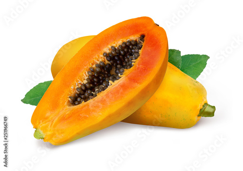 whole and half of ripe papaya fruit