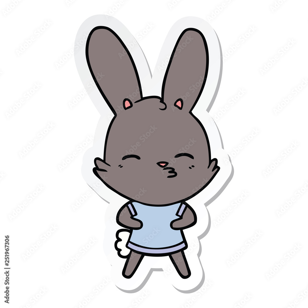 sticker of a curious bunny cartoon