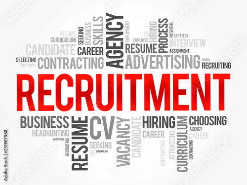 Recruitment word cloud collage, business concept background