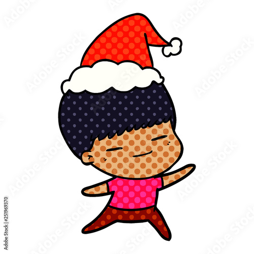 comic book style illustration of a smug boy wearing santa hat © lineartestpilot