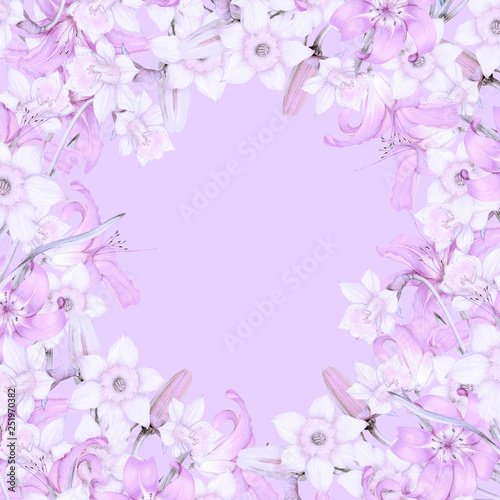 Wallpaper Mural Hand drawn frame of violet flowers Torontodigital.ca