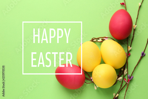 Easter eggs with twigs on c...