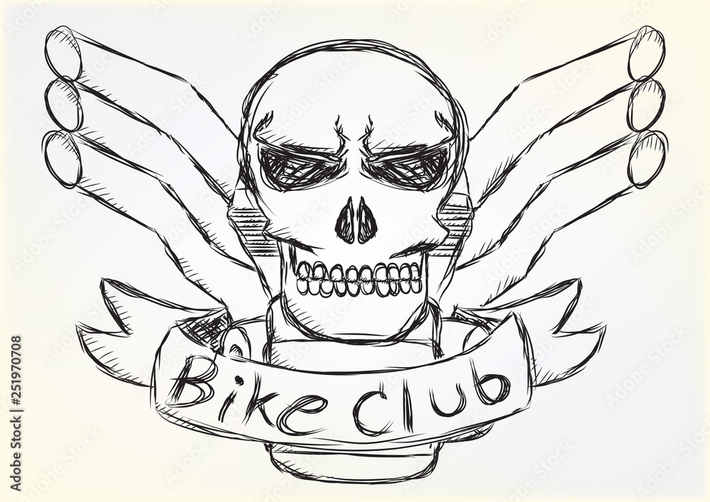 Fototapeta premium Motorcycle patch skull design sketch style