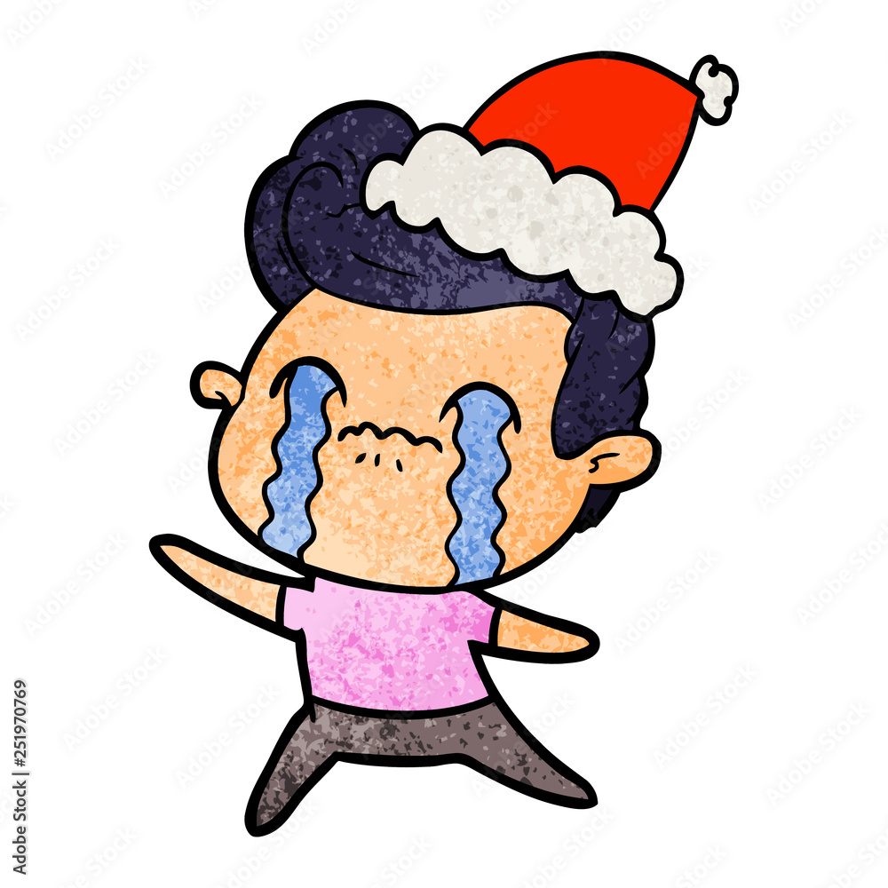 textured cartoon of a man crying wearing santa hat textured cartoon of a man crying wearing santa hat