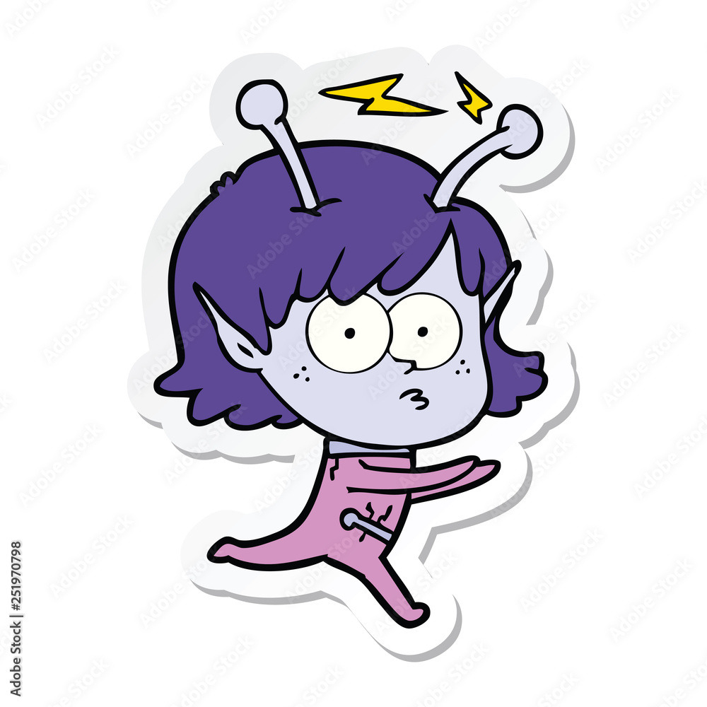sticker of a cartoon alien girl sticker of a cartoon alien girl