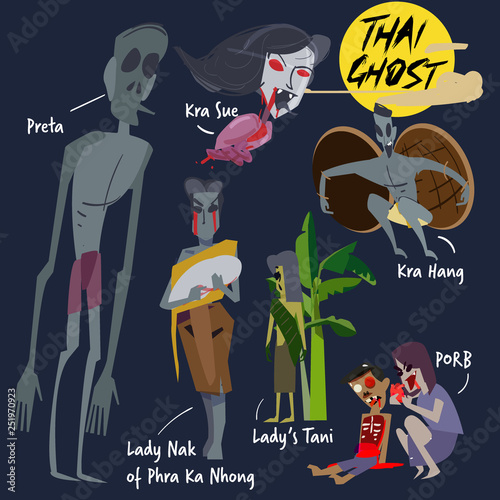 Thai traditional ghost character set - vector