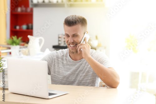 Freelancer talking by phone...