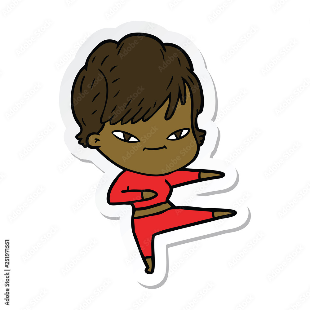 sticker of a cartoon happy woman sticker of a cartoon happy woman