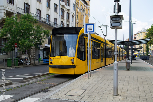 Yellow tram in the city center
