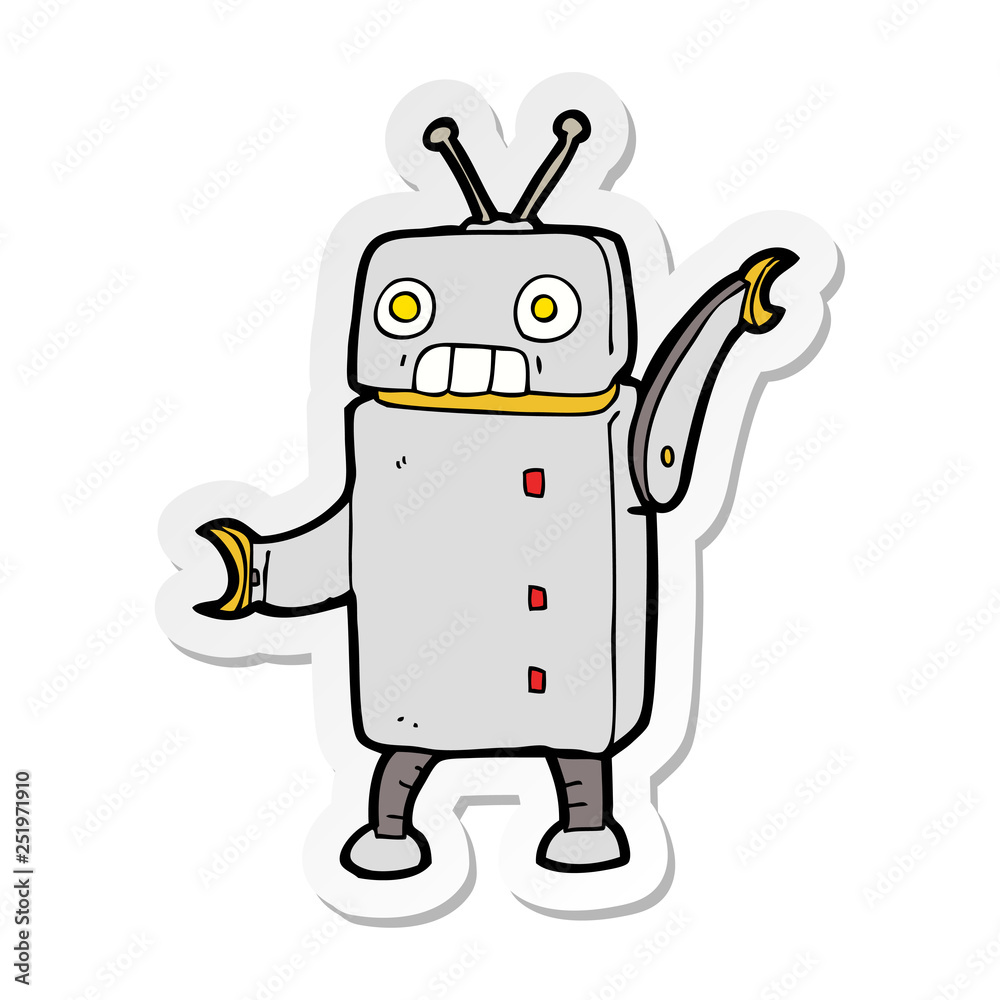 sticker of a cartoon funny robot sticker of a cartoon funny robot