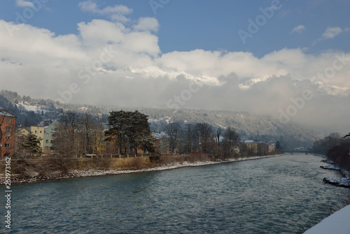 Innsbruck, river Inn, cold winter day.