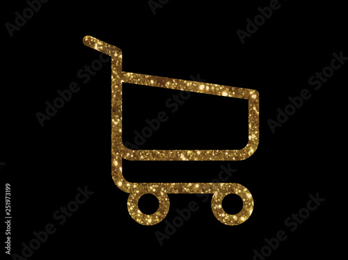 Gold glitter vector interface online checkout shopping cart line flat icon