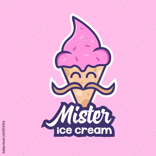 colorful fun mister bearded ice cream logo icon vector template