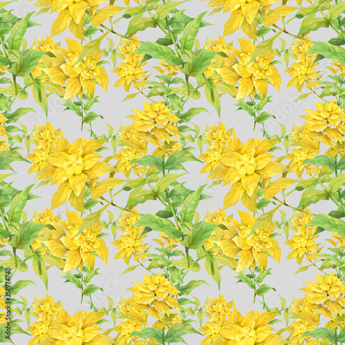 Yellow flowers with green leaves. Seamless background pattern version 3 © Lebedeus