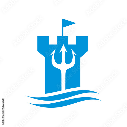 castle building with trident atlantis logo icon vector template