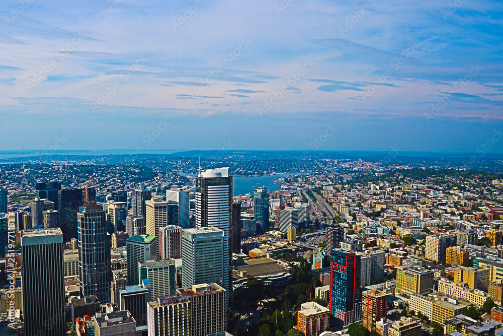 Seattle, USA, August 31, 2018: View of downtown Seattle skyline in Seattle Washington.