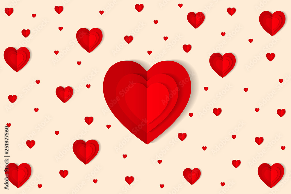 Red and beige origami paper hearts background. Valentines day concept. Love, feelings, tenderness design. Vector illustration Red and beige origami paper hearts background. Valentines day concept. Love, feelings, tenderness design. Vector illustration