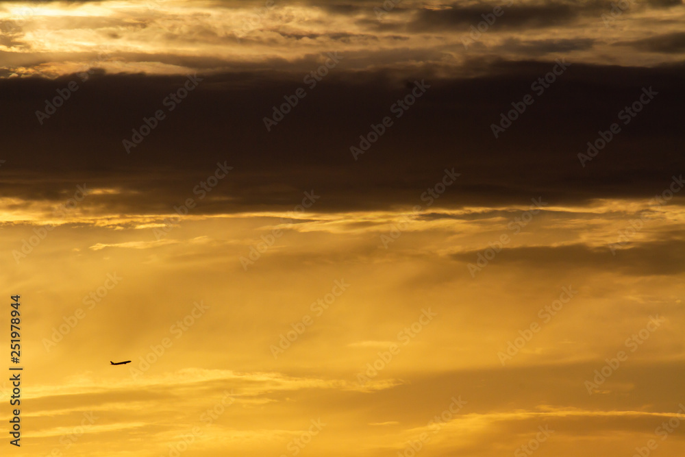 Fototapeta premium 夕焼け空に飛行機