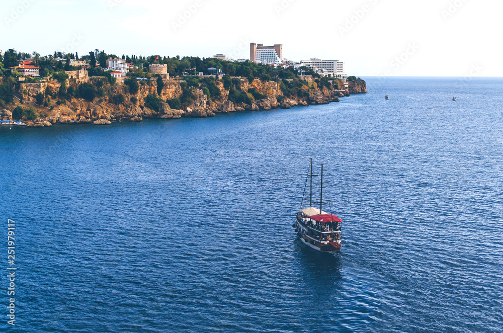 Beautiful marina view, tourist boat in Antalya .Turkey