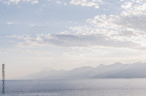 Mediterranean sea with the Taurus Mountains in Antalya, Turkey