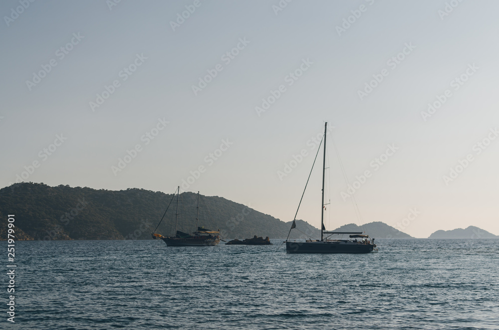 View of yacht in Kekova coastal region, near Demre, Turkey