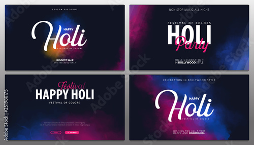 Set of banners Happy Holi. Indian Festival of Colors. Vector Illustration.
