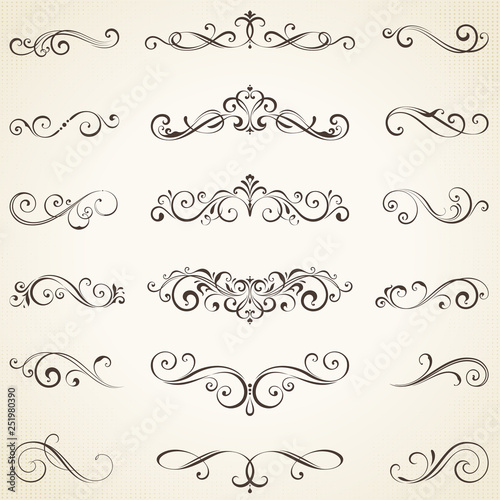 Fotografie, Obraz Vector set of ornate calligraphic vintage elements, dividers and page decorations