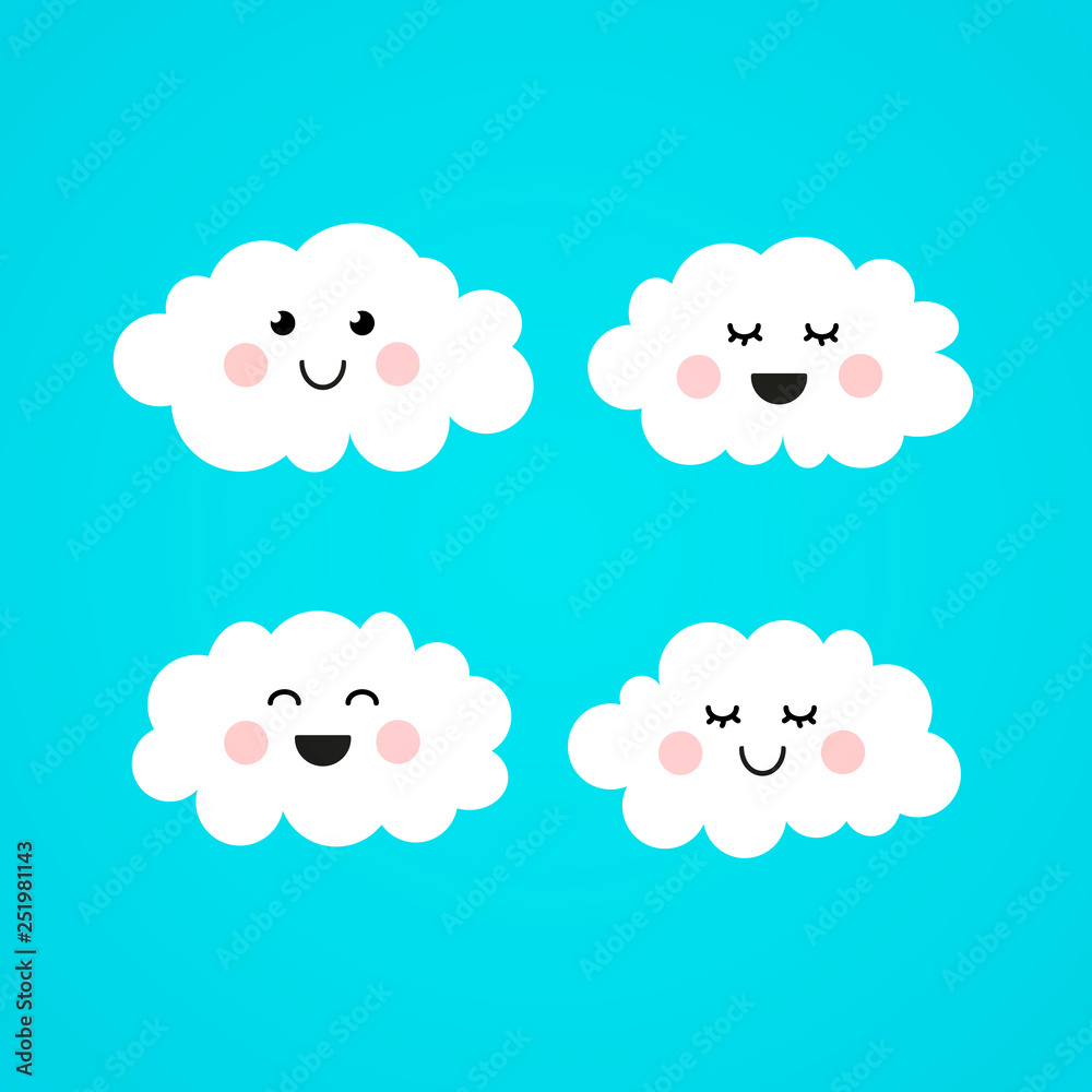 Vector Illustration Cute Kawaii Couple Smiling Cloud