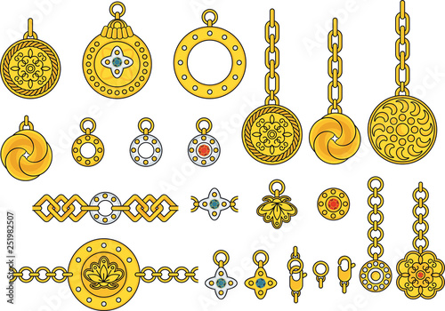 Trendy pendant with chains, pendants, straps and ropes