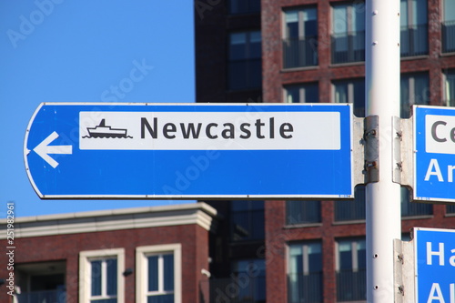 Canvas Print Drection sign to Newcastle, to the DFDS terminal at IJmuiden for the ferry to Ne