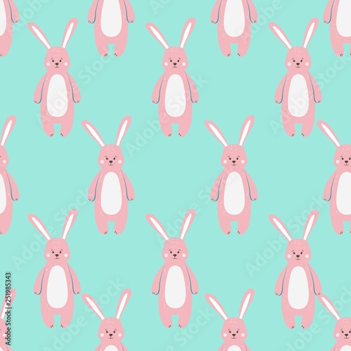 Pattern with cute funny pink hare animal