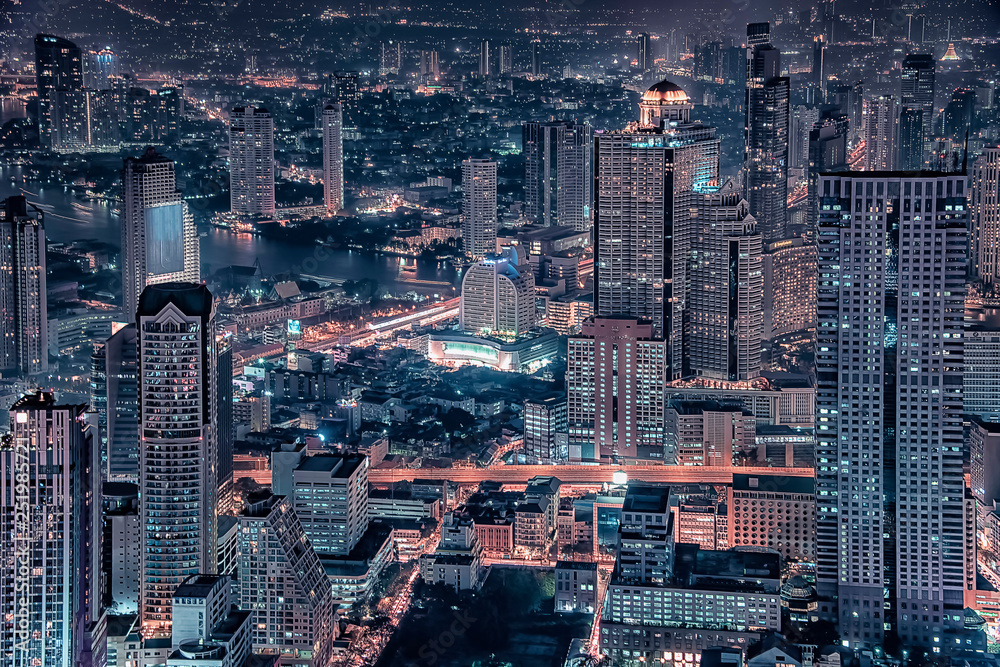 Bangkok city aerial view at evening, Thailand
