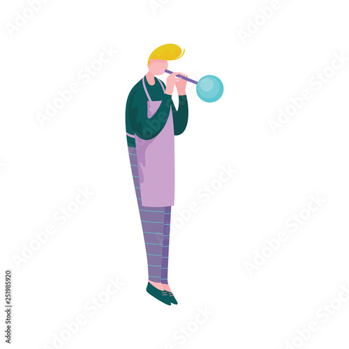 Young Man Blowing Glass, Male Glassblower or Glassworker Character, Hobby or Profession Vector Illustration