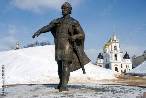 Kremlin in Dmitrov, old historical town in Moscow region, Russia. Color winter photo. Popular landmark.